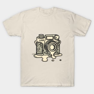 Melting line art drawing of a vintage camera T-Shirt